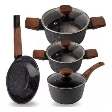 Imagem de Jogo De Panelas 7 Peças Cerâmica Fundo Triplo Fogão Indução - ROYALE