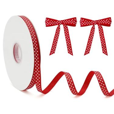 Imagem de PQZKLDP Fita de gorgorão de bolinhas de 9,5 cm - fita de bolinhas vermelhas e brancas de 50 jardas para embrulho de presente de Natal, laços, decoração de casamento, projetos de artesanato e bricolage