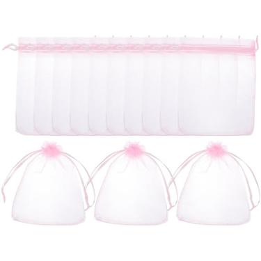 Imagem de 100 peças pequenas bolsas de joias de malha bolsas com cordão para festa de banho, mini lembrancinhas rosa 12 x 9 cm, para casamento e celebração de batismo