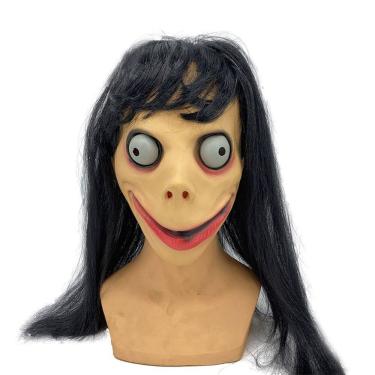 Imagem de Mask Momo Headgear, cabelo comprido, fantasia assustadora de cosplay de látex