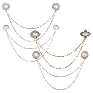 Imagem de LIQWEI Broche de lapela, 4 peças, corrente de alfinete, vintage, suéter, clipes de corrente, cardigã de pérola, porta-colarinho, decorações, chapéu, cachecol, alfinetes, para mulheres, homens