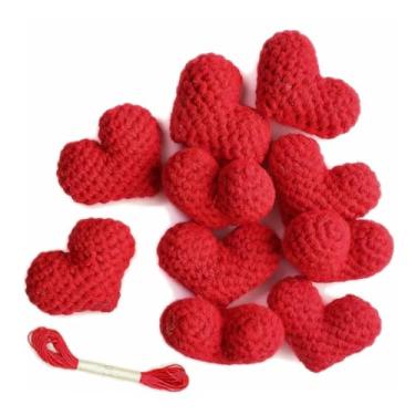 Imagem de Youshe 36 peças de enfeites de coração de crochê, 6,5 cm, corações de crochê feitos à mão, presente de dia dos namorados, enchimento de vaso de coração para artesanato faça você mesmo, árvore de Natal