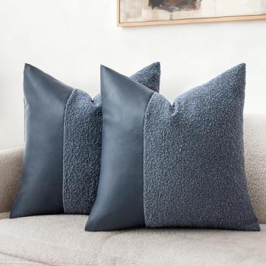 Imagem de AOOTOOLINK Capas de almofada de couro sintético Boucle 45,7 x 45,7 cm, conjunto de 2 capas de almofada decorativas sólidas para ambientes externos, casas de fazenda, para quarto, cama, sofá