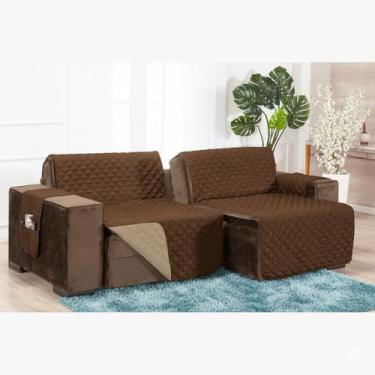 Imagem de Protetor de Sofá Retrátil Assento 1,80m Dupla Face (Cáqui e Marrom)