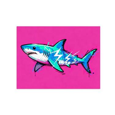Imagem de Animais Pintura Arte Parede - Tubarão Azul 2 - Impressões em tela - Moderno Colorida Pôster para decoração sala de estar 30x40cm Sem Moldura