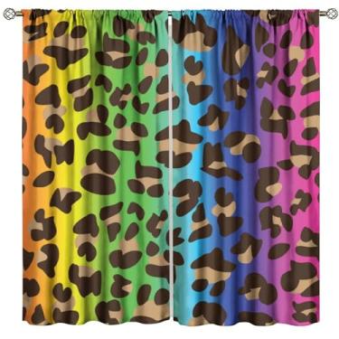 Imagem de Cortinas blackout com estampa de leopardo arco-íris para quarto