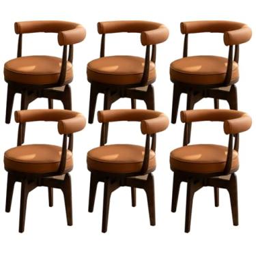 Imagem de SPXMQSS Cadeiras para sala de jantar, cadeiras de jantar de couro PU com apoios de braços, cadeiras de jantar giratórias com encosto, cadeira ergonômica para lounge, escritório, cadeira de mesa marrom