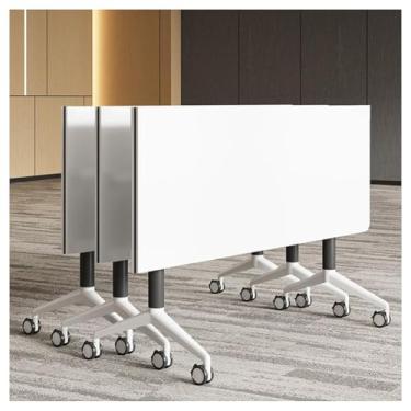 Imagem de SPXMQSS Mesa de conferência dobrável, mesa de reunião móvel dobrável com rodas, design que economiza espaço para casa, escritório, sala de conferências, treinamento, 3 peças 120 x 60 x 75 cm