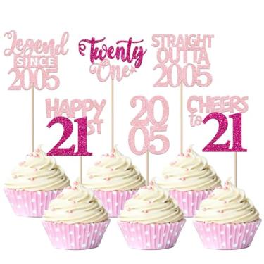 Imagem de Rsstarxi Pacote com 24 Toppers de cupcake Straight Outta 2005, decorações de aniversário de 21 anos, vinte e um Cheers to 21 anos, enfeite de cupcake para decorações de bolo de festa de aniversário de