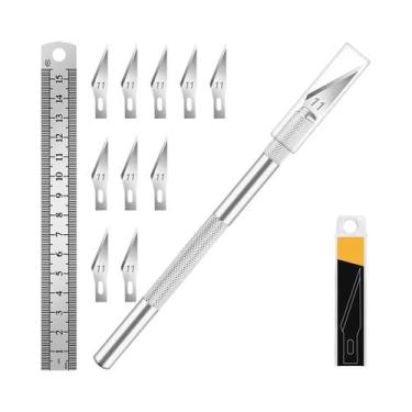 Imagem de Faca De Precisão Em Aço Inoxidável De 15CM Com 11 Lâminas E Régua, Kit