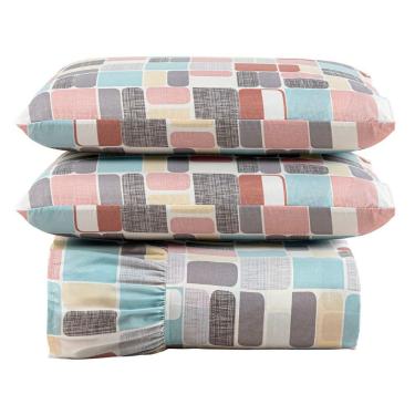 Imagem de Kit Cobre Leito Colcha Turin Casal Estampada C/ Babado 400 Fios 3 Peças Pastilhas Coloridas Rosê