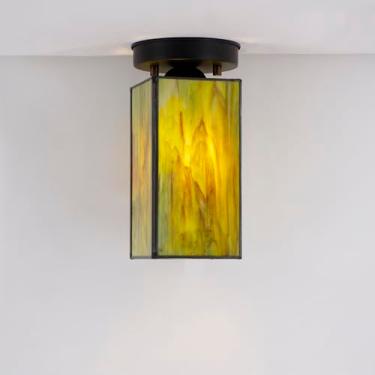 Imagem de L-Juicwe Luminária de teto Tiffany Style Small Semi Flush Mount Vitral para cozinha, quarto, banheiro, corredor de entrada L5 A 23 cm (amarelo verde)