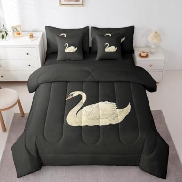 Imagem de Erosebridal Jogo de cama de casal vintage com pintura a óleo de animal clássico, 7 peças, decoração de casa, cisne, aves aquáticas, crianças, adolescentes, Zwaan, vida selvagem, conjunto de lençol em