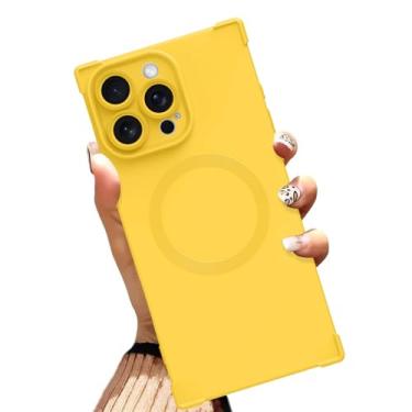 Imagem de AIGOMARA Capa magnética para iPhone 16 Pro Max de 6,9 polegadas [compatível com MagSafe] Capa protetora de TPU macio amarelo sólido com cantos reforçados à prova de choque para mulheres e homens