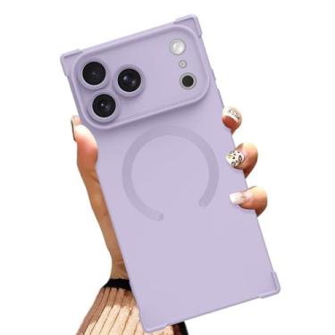 Imagem de AIGOMARA Capa magnética para iPhone 17 Pro Max de 6,9 polegadas [compatível com MagSafe] Capa protetora de TPU macio roxo claro com cantos reforçados à prova de choque para mulheres e homens