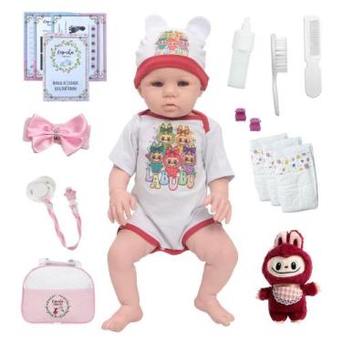 Imagem de Boneca Reborn Bebê Realista Roupinha Labubu Bolsa Itens - Cegonha Rebo