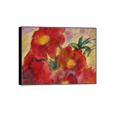 Imagem de Pintura de arte de parede de flores - imagem de decoração vintage - flores vermelhas 3 - impressões em tela de moldura preta para sala de estar 50 x 65 cm 20 x 26 pol