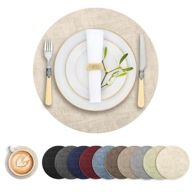 Imagem de Jogo americano e porta-copos redondos de couro sintético, conjunto com 4, tapetes de mesa reversíveis resistentes ao calor, antiderrapantes, tapetes impermeáveis e limpáveis para mesa de jantar