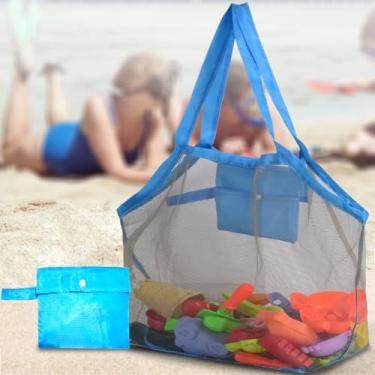 Imagem de Bolsa de praia de malha dobrável bolsa de areia para brinquedos de areia bolsa de ombro grande para organizador de brinquedos de areia, Cinza