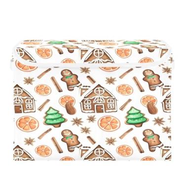 Imagem de Wassud Cestos de armazenamento dobráveis com tampas, casas de pão de gengibre, cestas organizadoras de tecido dobrável de Natal para armário, casa e decoração sazonal 41,5 x 32,5 x 39 cm