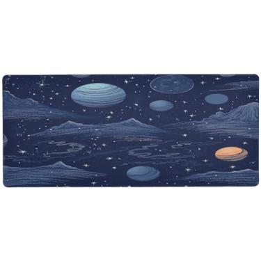 Imagem de Wassud Design de ilustração de astronomia (2) mouse pad para jogos com base de borracha antiderrapante, mouse pad longo para teclado de computador com borda costurada, almofada grande à prova d'água
