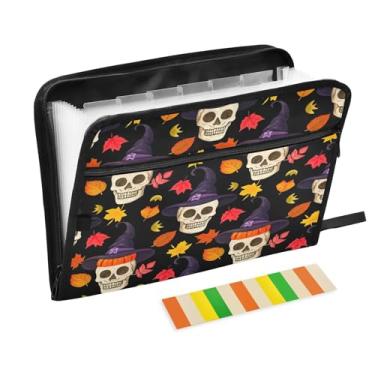 Imagem de CEBUGI Pasta expansível de 13 bolsos, impermeável, sanfonada, organizador de arquivos com etiquetas tamanho A4, organizador de documentos de papel para escola, material de escritório, caveiras