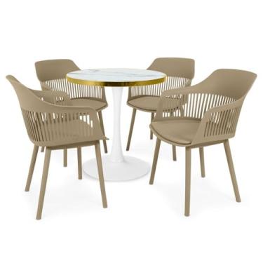 Imagem de Conjunto Mesa de Jantar Redonda Majestic 70cm Branca com 4 Cadeiras Estofadas Marcela - Nude Escuro