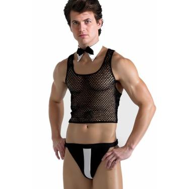 Imagem de EDENIGHT Lingerie masculina de mordomo, roupa íntima de garçom, fantasia de cavalheiro, cosplay, Preto 8, P-M
