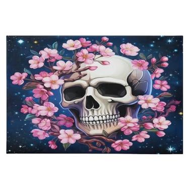 Imagem de CEBUGI Tapete de área 60 x 90 cm macio lavável tapete antiderrapante com revestimento de borracha crânio floral tapetes de área para sala de estar, quarto, decoração de casa