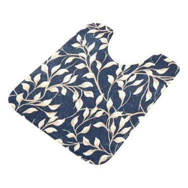 Imagem de Burbuja Tapete de banheiro com folhas elegantes, tapete de banho absorvente de pelúcia macio, base antiderrapante para piso de banheiro, oval em forma de U