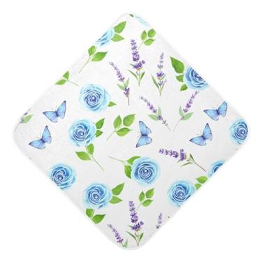 Imagem de Burbuja Blue Roses Toalha de banho de lavanda para bebês - Toalha com capuz de musselina macia e absorvente para recém-nascidos, 89 x 89 cm