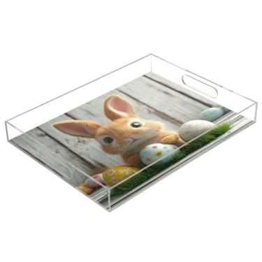 Imagem de STAYTOP Bandeja de servir de acrílico de coelho fofo da Páscoa, 15,7 x 11,20 cm, bandejas decorativas à prova de derramamento, organizador de bancada para café da manhã, chá, comida, maquiagem