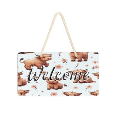 Imagem de Burbuja Placa de boas-vindas de vacas fofas para porta da frente, placa de boas-vindas de PVC para decoração de férias de casa de fazenda, 15 x 28 cm