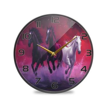 Imagem de YETTASBIN Horses Relógio de parede acrílico - Silencioso, sem tique-taque, operado por bateria, relógio redondo decorativo criativo para cozinha, sala de estar, banheiro, decoração de escritório em