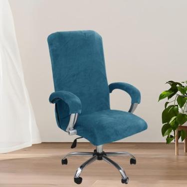 Imagem de Capa de cadeira de computador giratória universal, capa de veludo macio para cadeira de mesa de computador, protetor elástico, protetor à prova de gatos, para escritório em casa - azul pavão | GG