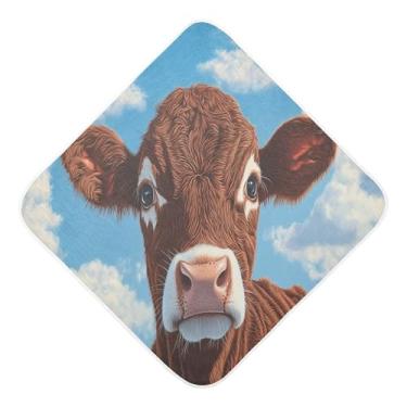 Imagem de Burbuja Toalha de banho Cow Baby – Toalha com capuz de musselina macia absorvente para recém-nascidos e bebês, 89 x 89 cm