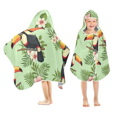 Imagem de Burbuja Toalha de banho com capuz Tropical Toucans para crianças, toalha de praia de pelúcia macia absorvente para meninas e meninos 3-10 anos, 61 x 127 cm