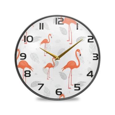 Imagem de YETTASBIN Relógio de parede de acrílico flamingo - Silencioso, sem tique-taque, operado por bateria, relógio redondo decorativo criativo para cozinha, sala de estar, banheiro, decoração de escritório