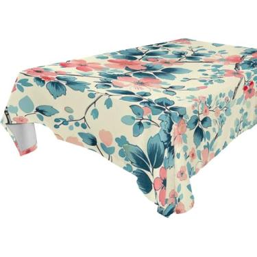 Imagem de YETTASBIN Toalha de mesa quadrada com folhas de flores, impermeável, resistente a manchas, lavável de poliéster, para piquenique, jantar, férias, cozinha, festa, decoração, 152 x 152 cm