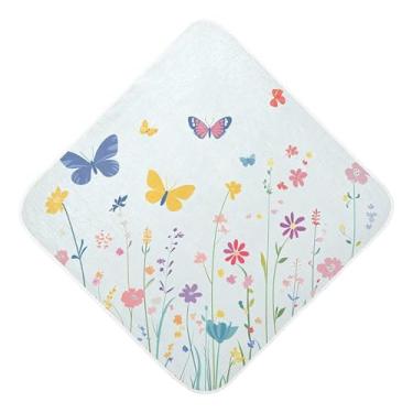 Imagem de Burbuja Toalha de banho de bebê com flores coloridas da primavera - Toalha com capuz de musselina macia e absorvente para recém-nascidos, 89 x 89 cm