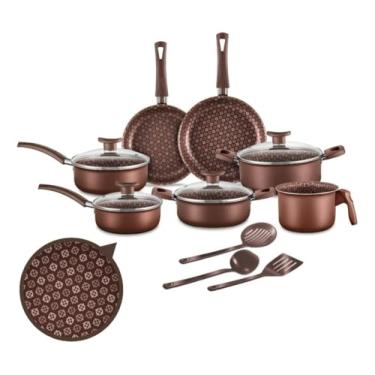 Imagem de Jogo De Panelas Antiaderente 10 Peças Prime Alumínio Teflon (Marrom-escuro)