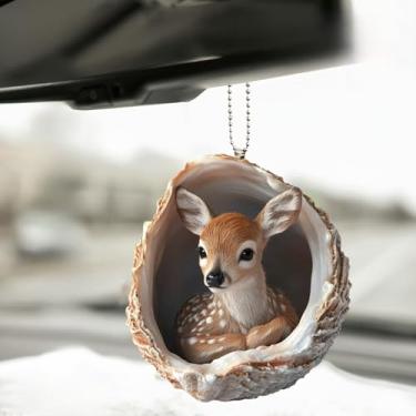 Imagem de Ornamento de concha de acrílico e cervo bebê - decoração criativa e aconchegante para pendurar com corrente de metal para espelho de carro, prateleira e janela de casa (1 peça)/GJ-37