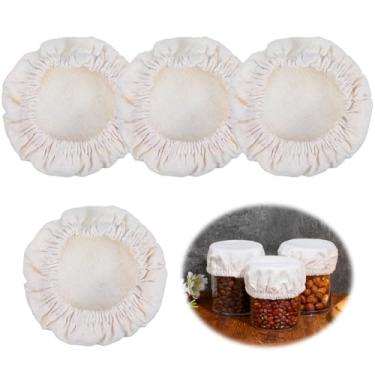 Imagem de 4 peças de tampa de pote de massa fermentada, tampas reutilizáveis para iniciantes de massa fermentada, pano elástico de linho, tampa de pote respirável, tampa de fermentação, recipientes para