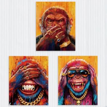 Imagem de 3 peças de macaco engraçado impressão sem moldura pôsteres decoração de parede, arte de parede elegante animal decoração para casa sala de estar banheiro quarto café bar, presentes de inauguração de