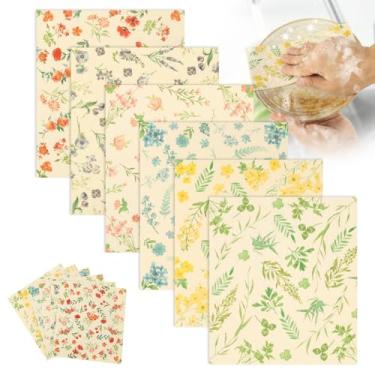 Imagem de Pacote com 6 panos de prato suecos, panos de prato de limpeza de cozinha reutilizáveis, alternativa de esponja de lavagem absorvente e de secagem rápida, panos de papel de design de flores de cores