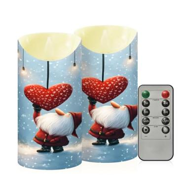 Imagem de Wassud Pacote com 2 velas fofas de gnomo sem chama para o Dia dos Namorados com controle remoto, velas realistas cintilantes com temporizador, velas decorativas para Natal, casamento, festa, decoração