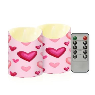 Imagem de Wassud Pacote com 2 velas de coração fofas sem chama para o Dia dos Namorados com controle remoto, velas realistas cintilantes com temporizador, velas decorativas para Natal, casamento, festa
