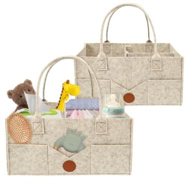 Imagem de Tcwhniev Organizador de fraldas com 2 peças para armazenamento de berçário, organizador de fraldas de feltro para bebês com divisórias, cesta de bebê portátil para meninos e meninas (aveia)