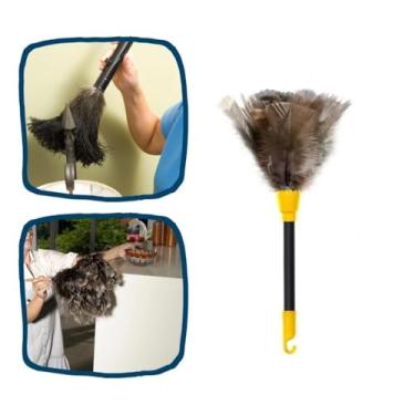 Imagem de Kit 2 Espanador Pena Natural Peru 32cm Tira Pó - Limpeza Delicada para Casa Escritório Armários