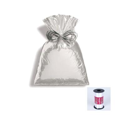Imagem de Kit Saco Metalizado 75x120cm Com 10 Unidades E Fita Cetim Rolo 7mmx100mts